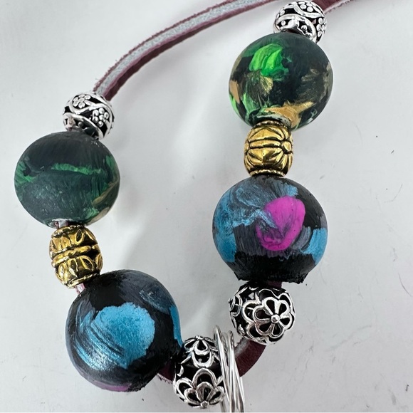 Handcrafted Abalone Shell Pendant Assemblage Art Mixed Media Necklace Leather - Picture 5 of 11